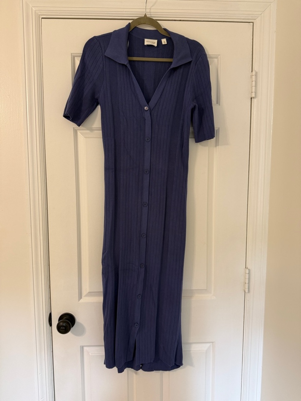 Cyrus Ribbed Button-Front Maxi Dress - Blue
